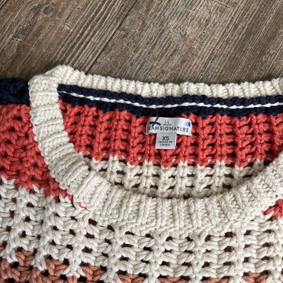 L.L. Bean Signature Bailey Island Cotton Fisherman Sweater Cream Crochet Lady XS - Picture 4 of 8